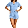 thumbnail image 1 of yillto Pajamas Set for Womens Button down Short Sleeve Tops and Shorts Cute Ruffled Pjs Sets Sleepwear, 1 of 5