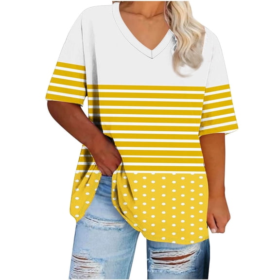 yillto Plus Size Blouse for Womens Short Sleeve V Neck Loose Top Summer Causal Tunic Tee XL-5XL