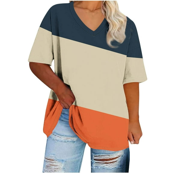 yillto Plus Size Blouse for Womens Short Sleeve V Neck Loose Top Summer Causal Tunic Tee XL-5XL