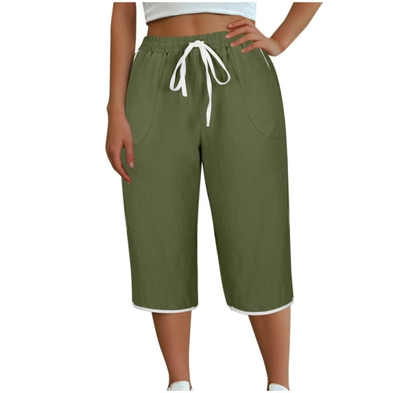 yillto Plus Size Capri Pants for Women Casual Straight Leg Pants Summer Loose Shorts with Pockets L-4XL
