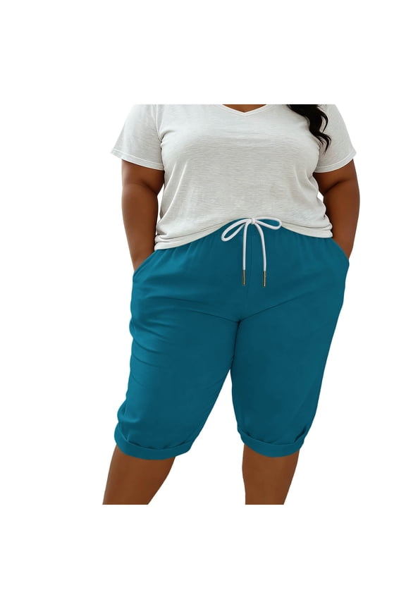 Plus Size Capris for Womens Casual Dressy Pant Elastic Waist Cropped Trousers with Pockets 1X-5X