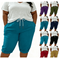 thumbnail image 1 of yillto Plus Size Capris for Womens Casual Dressy Pant Elastic Waist Cropped Trousers with Pockets 1X-5X, 1 of 7