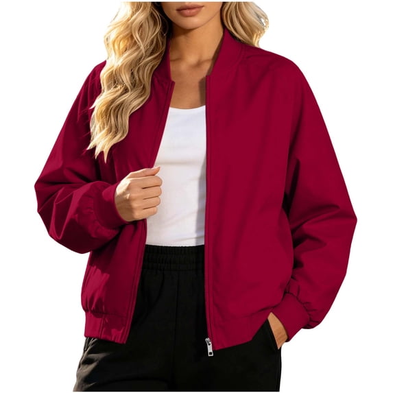 yillto Plus Size Coat for Womens Full Zip up Casual Jackets Fall Loose Solid Color Jacket with Pockets