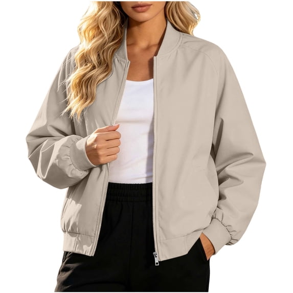 yillto Plus Size Coat for Womens Full Zip up Casual Jackets Fall Loose Solid Color Jacket with Pockets