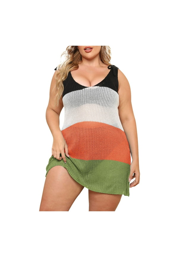 Plus Size Crochet Dress for Women Crochet Sleeveless Tank Tunic Dresses Beach Summer Cover up XL-3XL