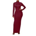 thumbnail image 1 of yillto Plus Size Dress for Women's Turtleneck Long Sleeve Maxi Dress Casual Basic Solid Color Slim Dresses, 1 of 6