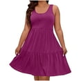 thumbnail image 1 of yillto Plus Size Dress for Women's Crewneck Sleeveless Tiered Dresses Casual Basic Solid Color Loose Sundress, 1 of 7