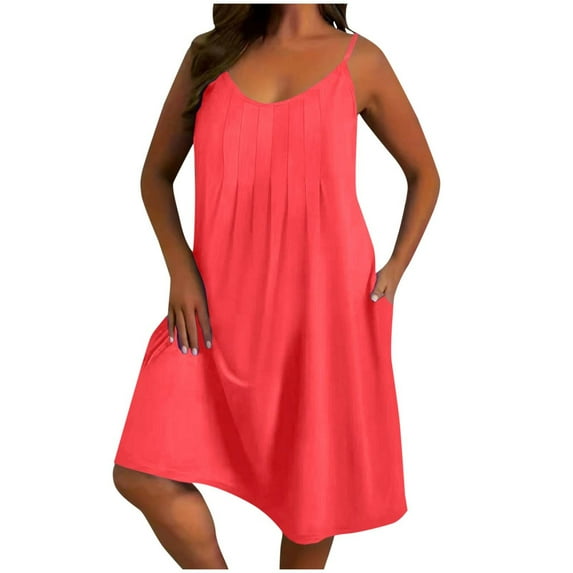 yillto Plus Size Dress for Womens Spaghetti Strap V Neck Flowy Sundress Sleeveless Cami Cover ups
