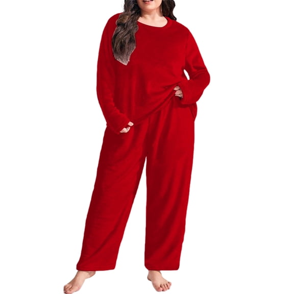 yillto Plus Size Fleece Pajamas Sets for Women Long Sleeve Pullover Pants Set Fuzzy Loungewear Sleepwear