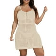 thumbnail image 1 of yillto Plus Size Hollow out Cover up for Womens Spaghetti Strap Crochet Sleeveless Beach Tank Dresses, 1 of 5