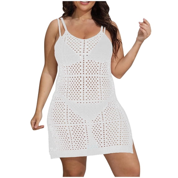 yillto Plus Size Hollow out Cover up for Womens Spaghetti Strap Crochet Sleeveless Beach Tank Dresses