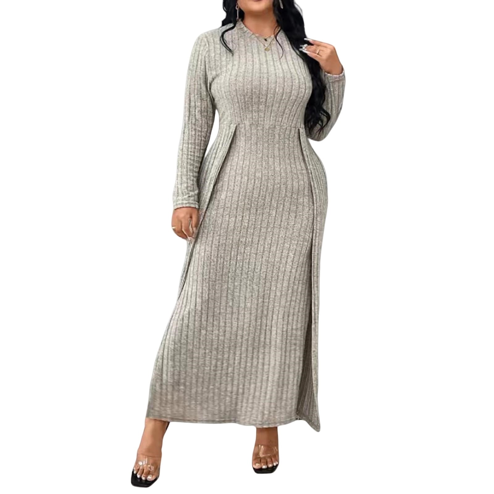 Long Sleeve Plus Size Knitted Sweater Dress main image 0