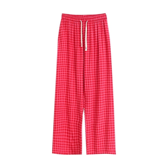 yillto Plus Size Lounge Pants for Womens Plaid Wide Leg Palazzo Elastic Waist Drawstring Pajamas Pant 3XL-5XL