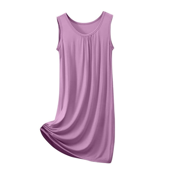 yillto Plus Size Nightgown for Womens Sleeveless Crew Neck Loose Nightdress Sleepwear Comfy Night Gowns