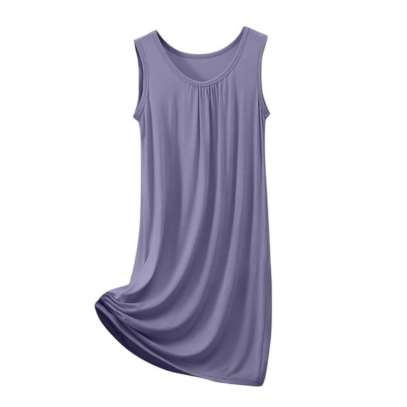 yillto Plus Size Nightgown for Womens Sleeveless Crew Neck Loose Nightdress Sleepwear Comfy Night Gowns