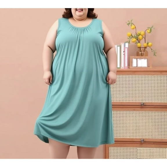 yillto Plus Size Nightgown for Womens Sleeveless Crew Neck Loose Nightdress Sleepwear Comfy Night Gowns