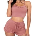 thumbnail image 1 of yillto Plus Size Pajama Sets for Womens Cami Crop Shirt Tops and Shorts Sleepwear Soft Set S-3xl, 1 of 6