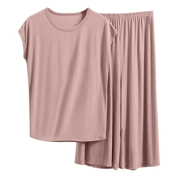 yillto Plus Size Pajamas Sets for Womens Sleeveless Tops Sleepwear Loose Pajamas Capris with Pockets