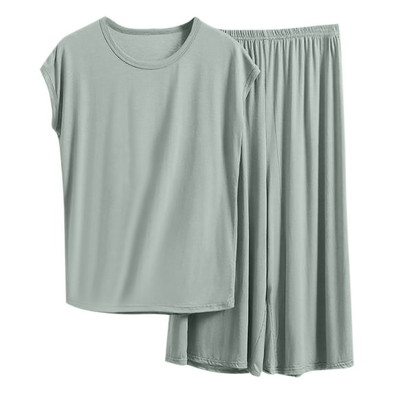 yillto Plus Size Pajamas Sets for Womens Sleeveless Tops Sleepwear Loose Pajamas Capris with Pockets