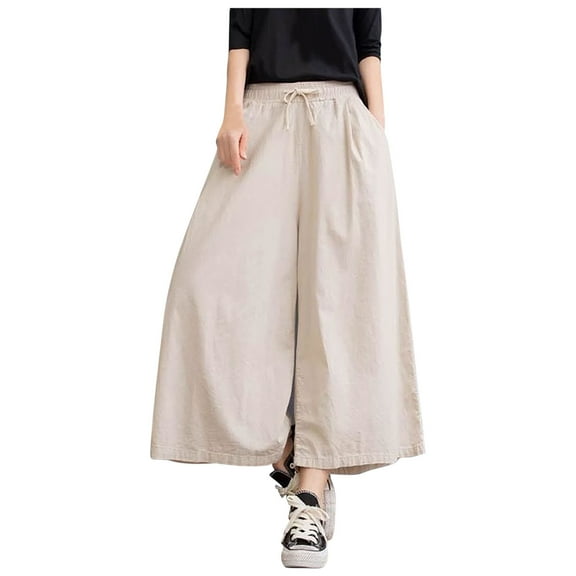 yillto Plus Size Pants for Womens Wide Leg Baggy Beach Vacation Causal Pant Elastic Waist Flowy Trousers