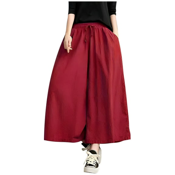 yillto Plus Size Pants for Womens Wide Leg Baggy Beach Vacation Causal Pant Elastic Waist Flowy Trousers