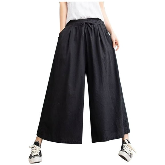 yillto Plus Size Pants for Womens Wide Leg Baggy Beach Vacation Causal Pant Elastic Waist Flowy Trousers