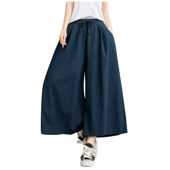 yillto Plus Size Pants for Womens Wide Leg Baggy Beach Vacation Causal Pant Elastic Waist Flowy Trousers