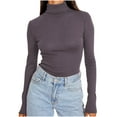 thumbnail image 1 of yillto Plus Size Shirts for Women Slim Fitting Turtleneck Bottom Basic Long Sleeve Solid Color Tops, 1 of 7