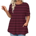 thumbnail image 1 of yillto Plus Size Shirts for Women's Short Sleeve Striped Tunic Tops Summer Loose Tee with Pockets, 1 of 5