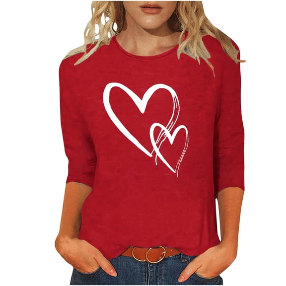 yillto Plus Size Shirts for Womens 3/4 Sleeve Crewneck Cute Valentine's Day Tees Casual Fashion T Shirts