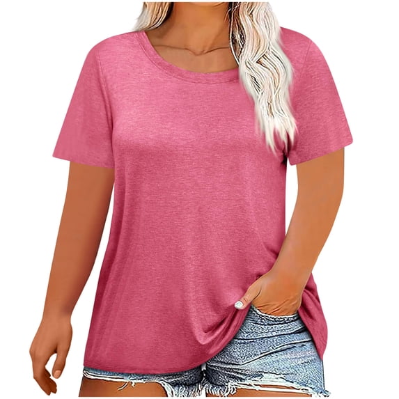 yillto Plus Size Shirts for Womens Summer Short Sleeve Crew Neck Loose Basic Blouse Casual Tunic Tee
