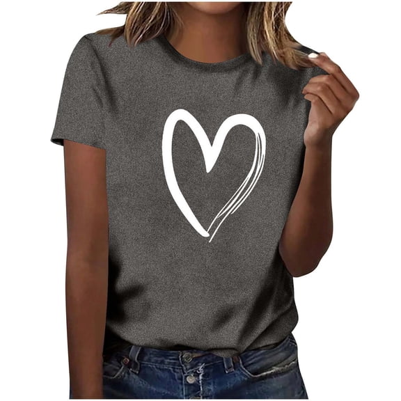 yillto Plus Size Short Sleeve Tee for Womens Heart Graphic Loose Tshirts Lightweight Casual Cute Shirts