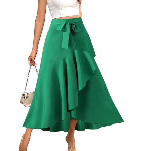 yillto Plus Size Skirts for Women's High Waist Irregular Ruffle Hem Summer Flowy Maxi Long Skirt