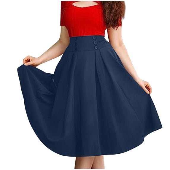 yillto Plus Size Skirts for Womens Summer Causal Knee Length Skirt Pleated Flared A Line Midi Skirt