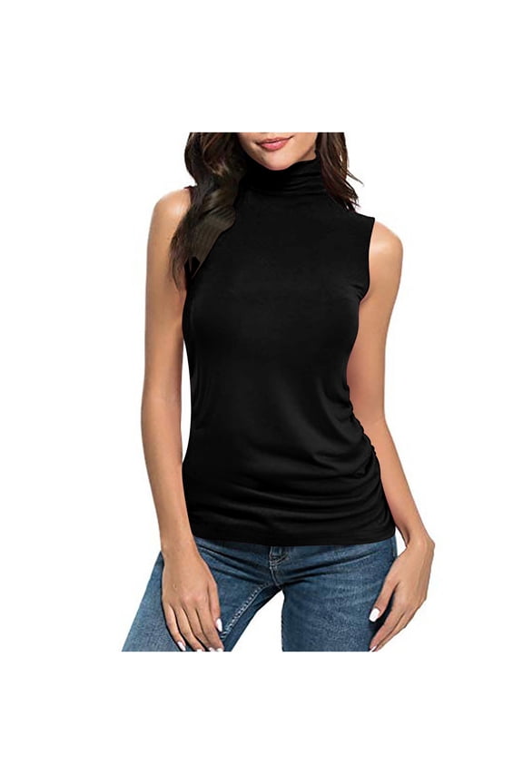 Plus Size Sleeveless Womens Mock Turtleneck Tank Tops Stretchy Basic Layer Slim Tee Shirts