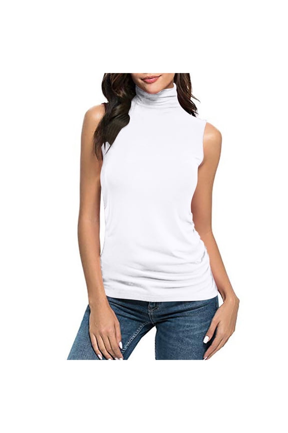 Plus Size Sleeveless Womens Mock Turtleneck Tank Tops Stretchy Basic Layer Slim Tee Shirts