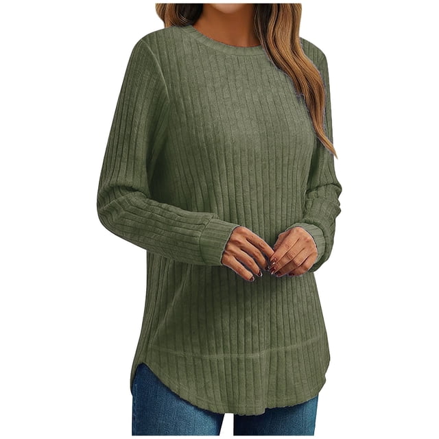 yillto Plus Size Sweaters for Womens Long Sleeve Ribbed Blouse Lightweight Knit Fall Sweater Tops S-5XL