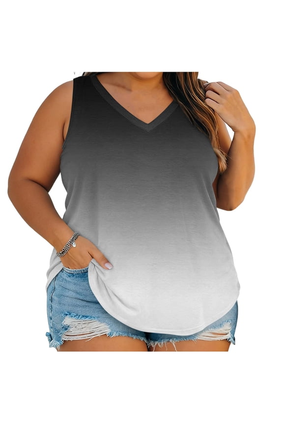 Plus Size Tank Tops for Womens Baggy Basic Sleeveless Shirts Round Neck Casual Flowy Tees S-5XL