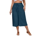 thumbnail image 1 of yillto Plus Size Women Capris Pant Wide Leg Loose Cropped Pants High Waist Drawstring Capri Trousers, 1 of 7