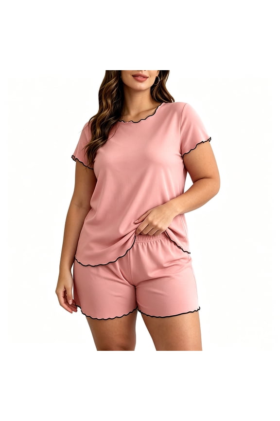 Plus Size Women Pjs Set Short and Short Sleeve Shirts Sleepwear Summer Soft Pajamas Lounge Sets