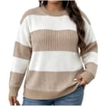thumbnail image 1 of yillto Plus Size Women Sweater Color Block Striped Fashion Crew Neck Pullover Knit Loose Sweaters, 1 of 6