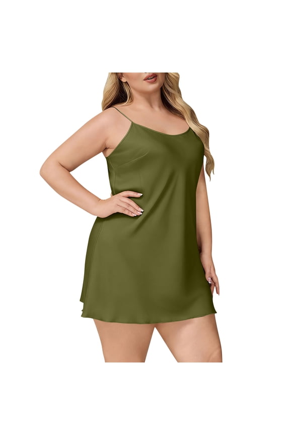 Plus Size Women's Nightgown Spaghetti Strap Sleepwear Sleeveless Scoop Neck Cami Sleep Dress