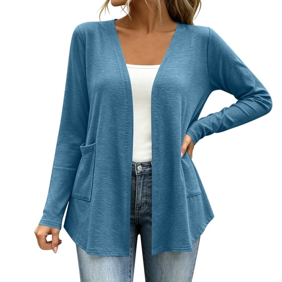 yillto Plus Size Womens Cardigan Open Front Lightweight Soft Comfy Long Sleeve Loose Coats with Pockets
