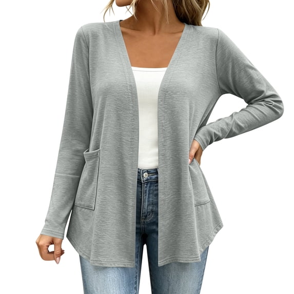 yillto Plus Size Womens Cardigan Open Front Lightweight Soft Comfy Long Sleeve Loose Coats with Pockets