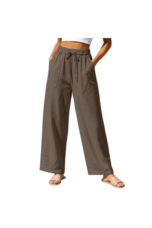Plus Size Womens Pants Straight Leg Palazzo Casual Elastic Waist Drawstring Lounge Trousers with Pockets