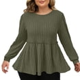 thumbnail image 1 of yillto Plus Size Womens Sweaters Long Sleeve Ribbed Knit Lightweight Ruffle Hem Fashion Tunics Tops, 1 of 7