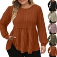 thumbnail image 1 of yillto Plus Size Womens Sweaters Long Sleeve Ribbed Knit Lightweight Ruffle Hem Fashion Tunics Tops, 1 of 7