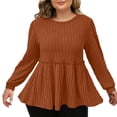 thumbnail image 1 of yillto Plus Size Womens Sweaters Long Sleeve Ribbed Knit Lightweight Ruffle Hem Fashion Tunics Tops, 1 of 7