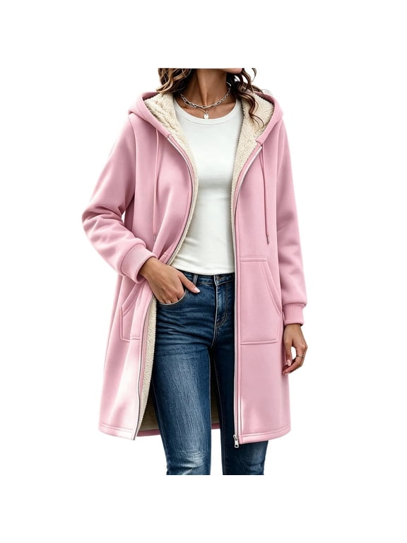 Plus Size Coat for Women Long Fleece Coat Open Front Maxi Length Fall Winter Warm Jackets