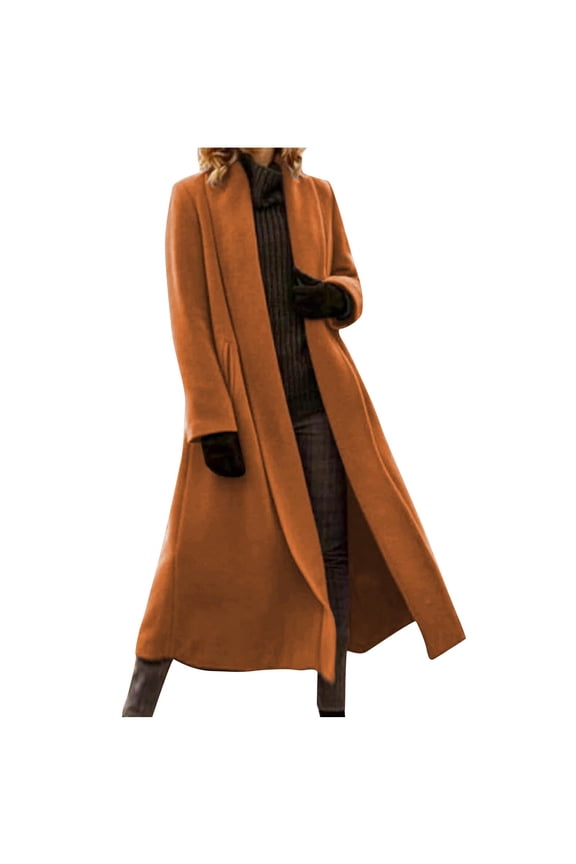 Plus Size Wool Coat for Women Long Trench Coat Open Front Maxi Length Fall Winter Fleece Jackets